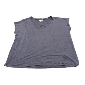 J Jill Love Linen 100% Linen Casual Cap Sleeve Boxy Crew Neck Top L Blue, XLP